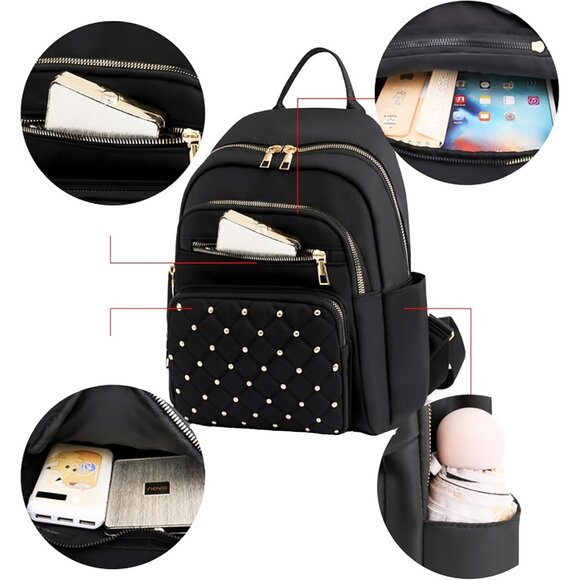 Mini Nylon Backpack for Women Lightweight Travel Purse G Black Small Trendy Bag - Picture 3 of 7